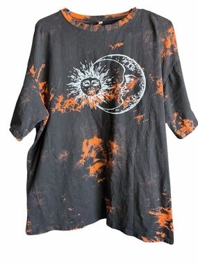 Sun & Moon Tie-Dye Graphic Tee in Black and Orange